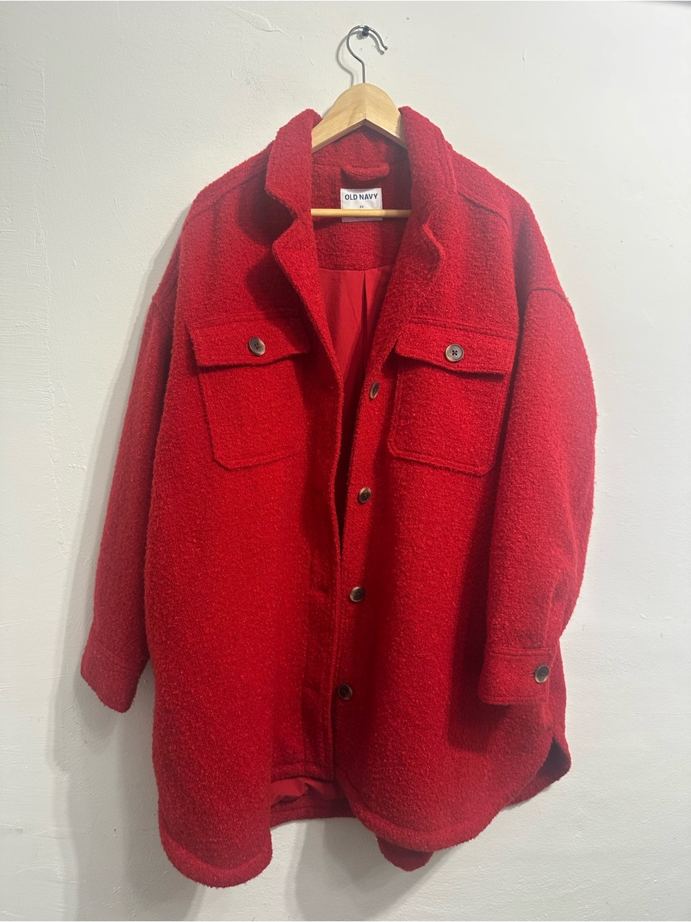 Old Navy Women’s Plus Size 2X Red Wool Blend Oversized Shacket Coat
